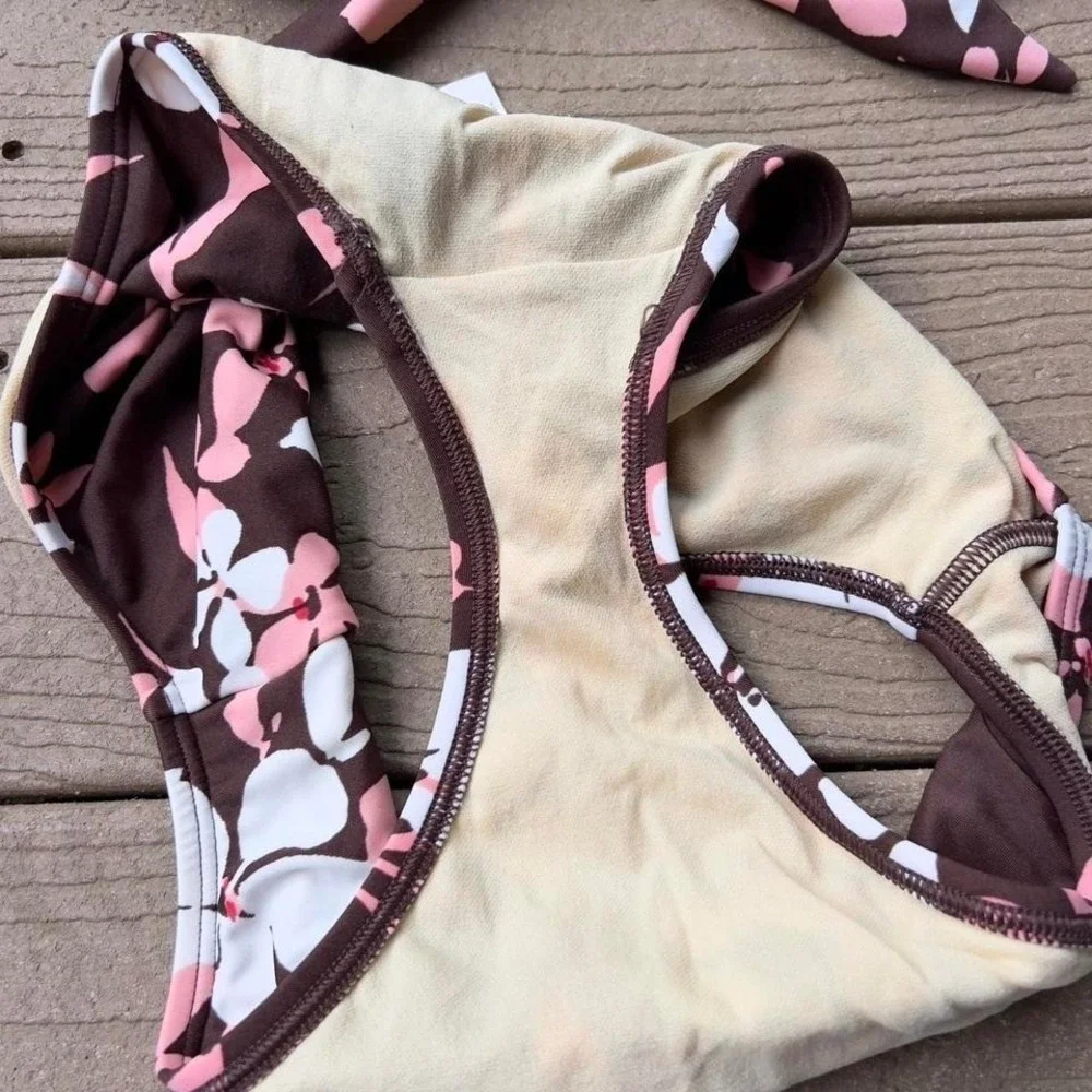 Vintage Y2K 2006 Victoria's Secret Brown & Pink Floral Bikini Set Swimsuit‎